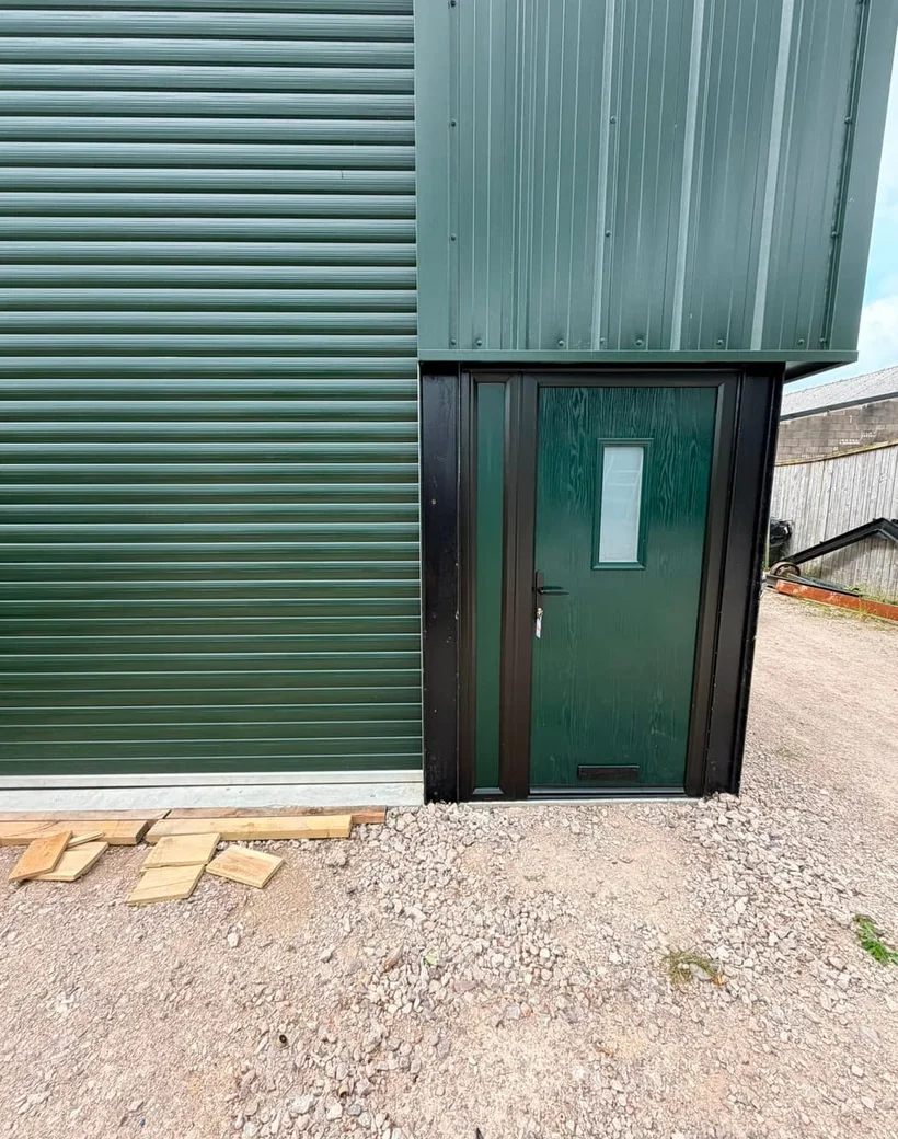 Composite security door fitted to a commercial unit